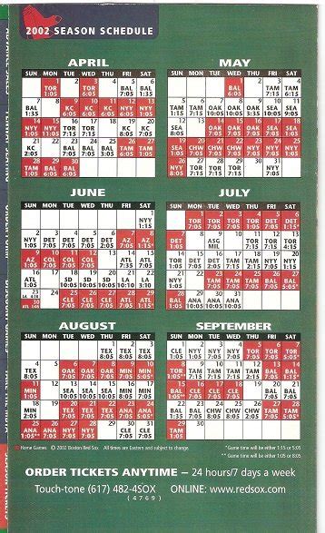 red sox schedule 2002
